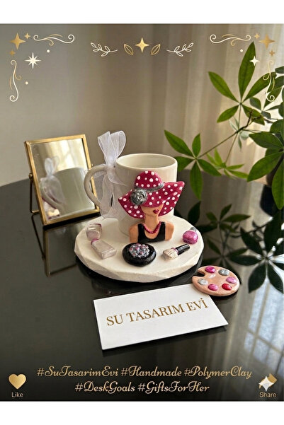 sutasarimevi [Özel Tasarım] El Yapımı Hediyelik Kız Fincan + Makyaj Figürlü T...