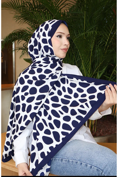 sefamerve Σάλι Κάπρι με γεωμετρικό σχέδιο 70342-02 Navy Blue Ecru