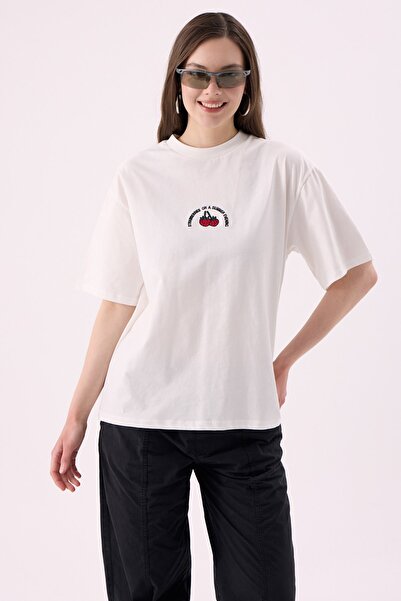 CrepTekstil Tricou cu mânecă scurtă pentru femei Crep, cu broderie cu căpșuni...