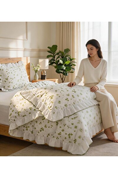 BESTİNA GOLD Σετ Παπλωματοθήκης Μονό Κρεβάτι 100% Βαμβάκι με Στολίδι Οβερλοκ ...