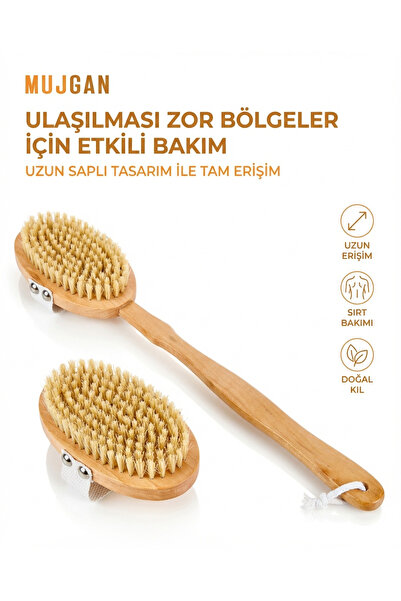 MUJGAN Doğal At Kılı Selülit Fırçası Ahşap Saplı