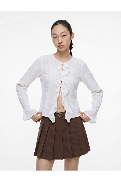 Koton Λευκή γυναικεία μπλούζα με βολάν και φιόγκο 6WAL60047IW