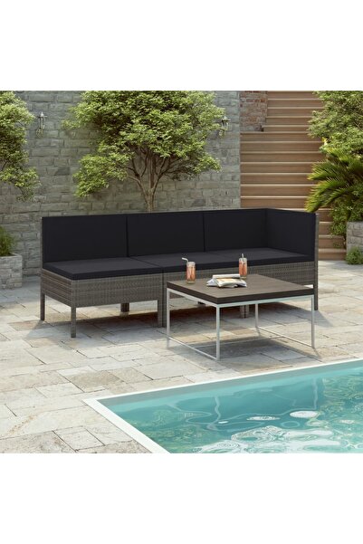 Concept Set mobilier de grădină cu perne, 3 piese, gri, poliratan