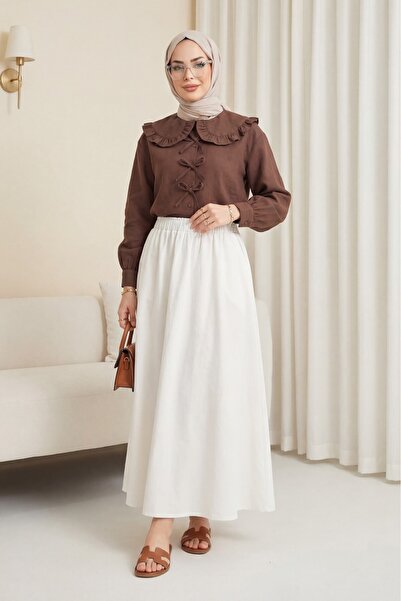 Modamorfo Βρεφικό πουκάμισο με λεπτομέρεια κορδέλας στο γιακά - καφέ