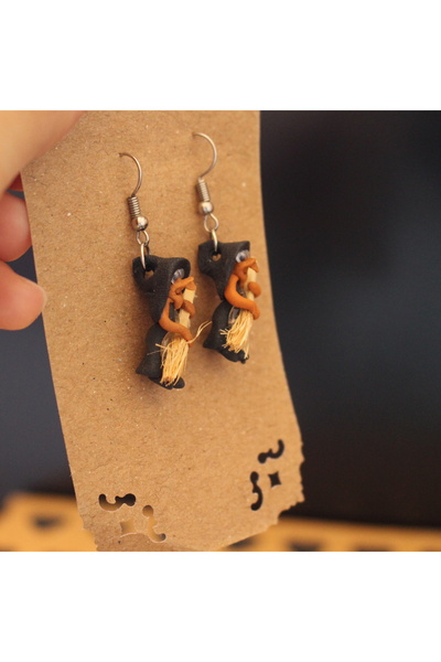 akcepazar Black Stylish Witch Earrings Handmade