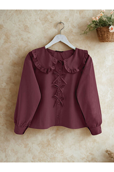 Modamorfo Βρεφικό πουκάμισο με λεπτομέρεια κορδέλας στο γιακά - μπορντό