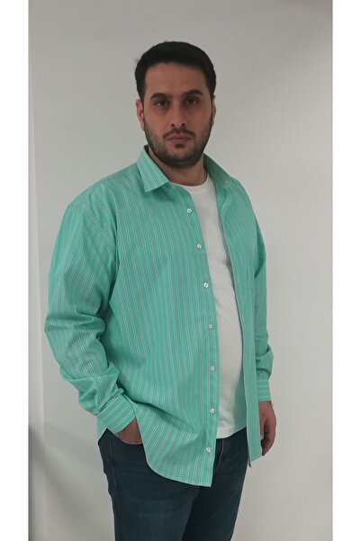 TOUSUS قميص رجالي مقاس كبير بخطوط خضراء وسوداء BTL-6143-TSS