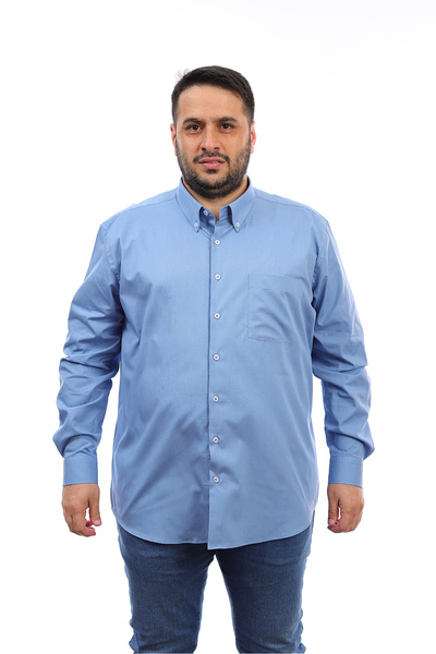 TOUSUS قميص رجالي كبير الحجم من القطن النيلي بأكمام طويلة وجيب طية صدر السترة...