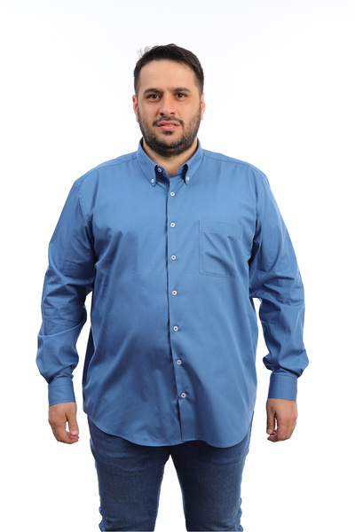 TOUSUS قميص رجالي كبير الحجم من القطن النيلي الداكن بأكمام طويلة وجيب طية صدر...