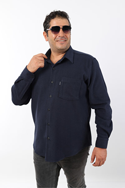 TOUSUS Ανδρικό πουκάμισο μεγάλου μεγέθους Navy Blue Plain Fleece Lumberjack (...