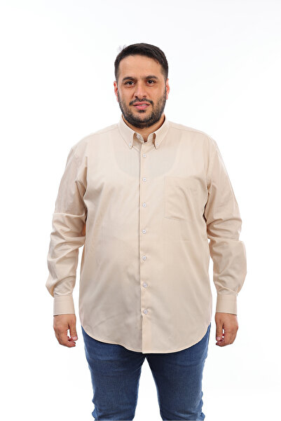 TOUSUS قميص رجالي كبير الحجم من القطن البيج بأكمام طويلة وجيب طية صدر السترة ...