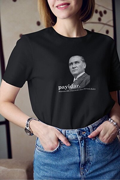LiyAdaCo Unisex Μαύρο μπλουζάκι με ειδικό σχέδιο ATATURK oversized της 29ης Ο...