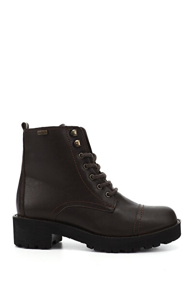 GÖNDERİ(R) Γυναικείες μπότες καφέ αντίκες με χοντρό τακούνι με φερμουάρ