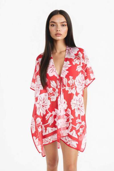 DeFacto Κιμονό παραλίας από σιφόν με τροπικό σχέδιο, κανονική εφαρμογή E8221A...