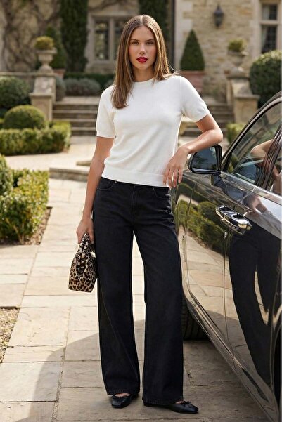 Madmext Ecru Crew Neck Γυναικείο Πλεκτό Μπλουζάκι MG2703