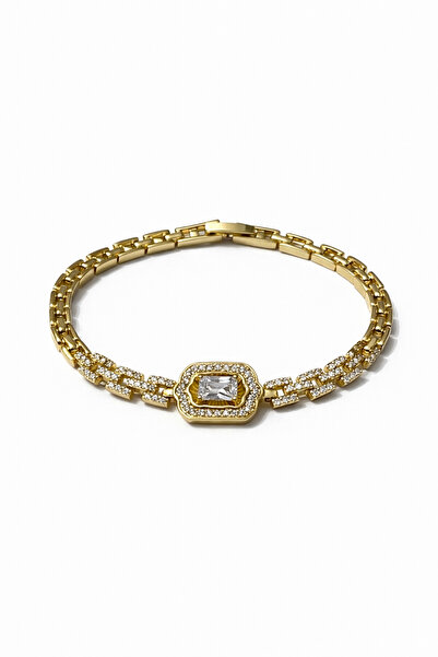 AUBRA Xuping Bracelet Steel Baguette Zircon Stone Non-Tarnish Anti-Allergic G...