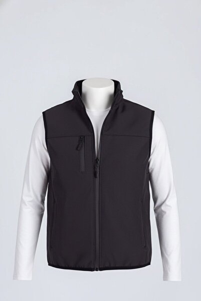 Vatan Tekstil Dik Yaka Slim Fit 3 Cepli Softshell Erkek Yelek Su İtici Kumaş