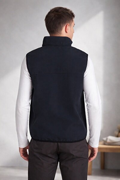Vatan Tekstil Dik Yaka Slim Fit 3 Cepli Softshell Erkek Yelek Su İtici Kumaş