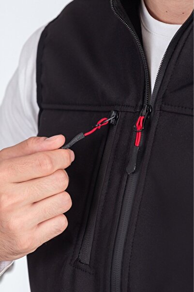 Vatan Tekstil Dik Yaka Slim Fit 3 Cepli Softshell Erkek Yelek Su İtici Kumaş