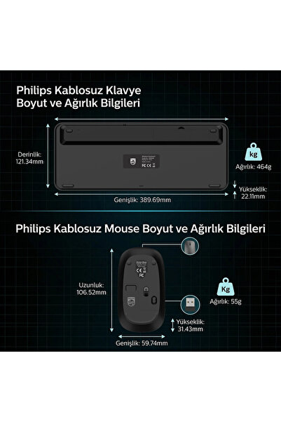 Philips Spt6338 Kablosuz Set Türkçe Q Klavye Ve Mouse Seti Kablosuz Klavye Kablosuz Mouse Siyah