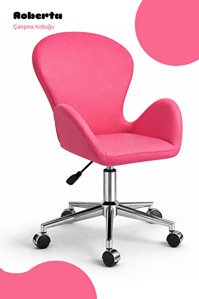 Bürocci Roberta Metal Ayaklı Çalışma Koltuğu-pembe Deri-2069a0120