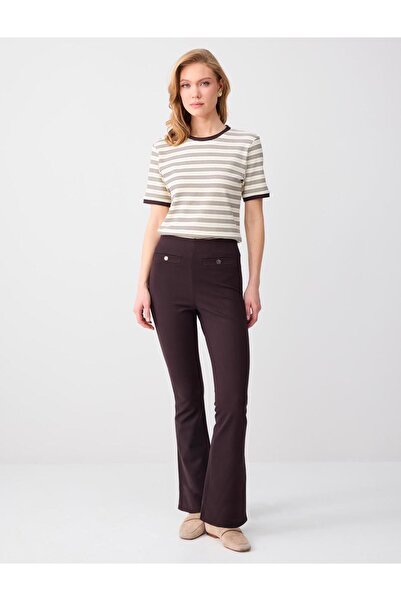 Jimmy Key Πλεκτό παντελόνι σε καφέ απόχρωση με φαρδιά μπατζάκια και ψηλή μέση