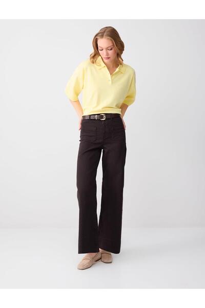 Jimmy Key Παντελόνι τζιν σε καφέ απόχρωση, με φαρδιά μπατζάκια, ψηλόμεσο και ...