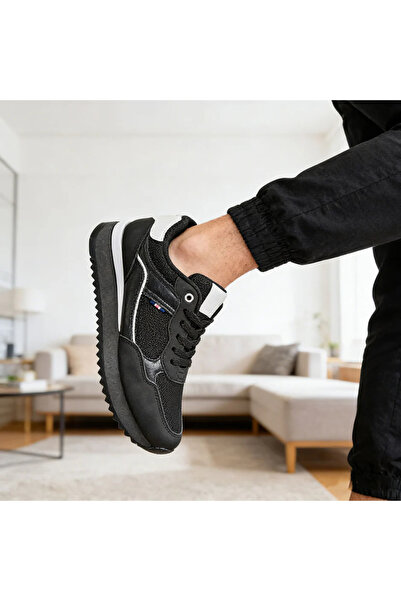 Tmall Pantofi sport bărbătești, cu inserții de plasă, B4057, Negru