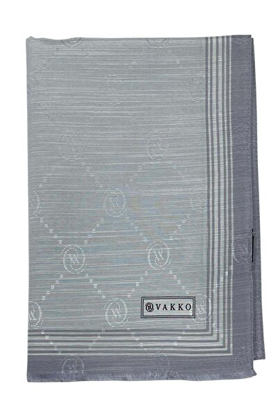 Vakko شال من الحرير القطني - شعار مزخرف - فضي فاتح