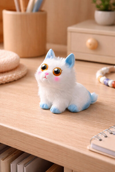 uğurlu dükkan Büyük Mavi Kulaklı Beyaz Squishy Kedi