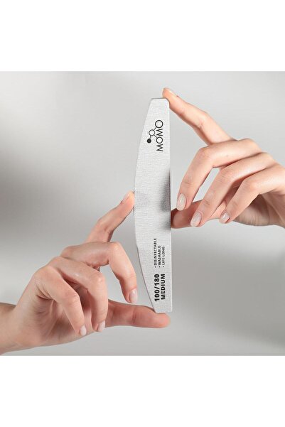 MOMO professional Prosthetic Nail Paper File, 100/180 Half Moon Gray Nail File