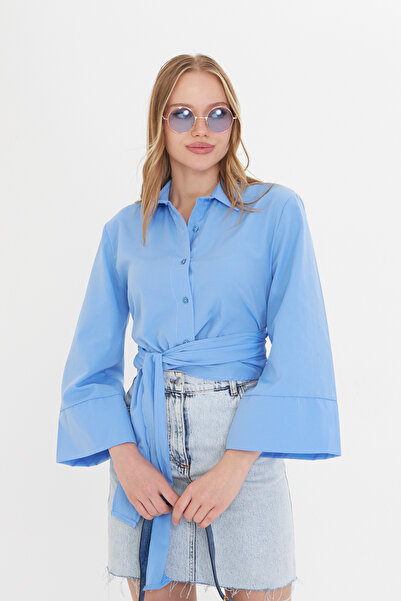 THIFF GYMWEAR Γυναικείο Baby Blue με φαρδιά μανίκια με λεπτομέρεια με δέσιμο ...