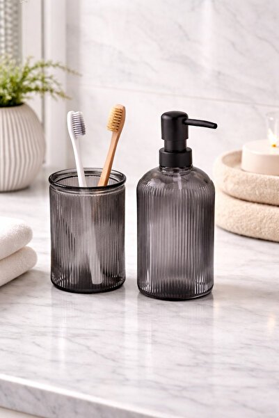 ANGDESİGN Σετ μπάνιου Mira Cam 2 τεμαχίων-Δοχείο υγρού σαπουνιού από γυαλί κα...