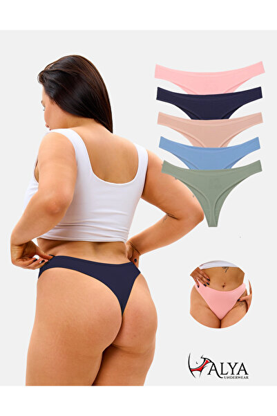 ALYA UNDERWEAR 5 Different Colored Cotton Women's Thong Panties
