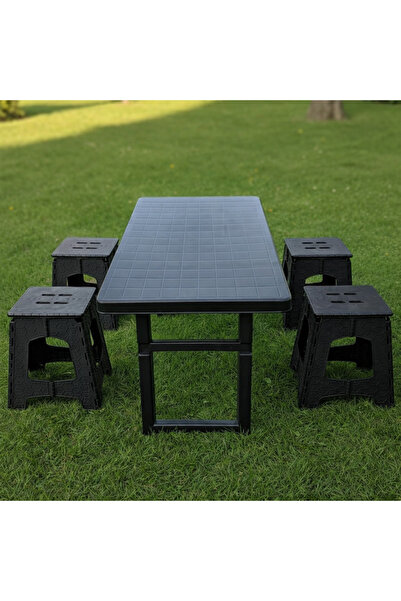 ENASHOP Büyük boy piknik masası 75x50 4 adet tabure 5 li set plastik katlanır...