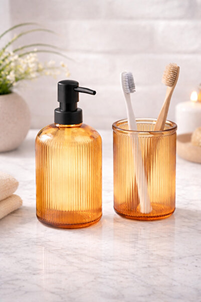 ANGDESİGN Angdesign Mira Glass Σετ Μπάνιου 2 τεμαχίων-Δοχείο υγρού σαπουνιού ...