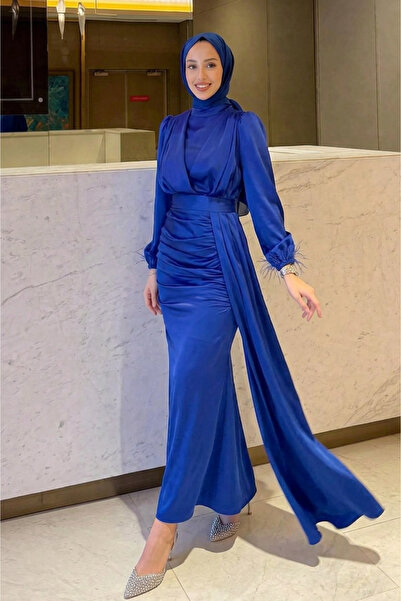 Tesettür Diyarı Σατέν Τεσεττούρ Βραδινό Φόρεμα με Φτερωτό Μανίκι και Φτερωτή ...