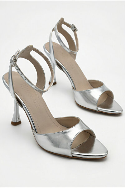 Shoesers Γυναικεία Παπούτσια Βραδινό Φόρεμα με Λουράκι Ασημένιο Στιλέτο με Λε...