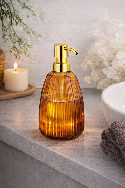 ANGDESİGN Star Cam Sıvı Sabunluk - Bal •• Banyo & Mutfak İçin Tezgah Üstü Lav...