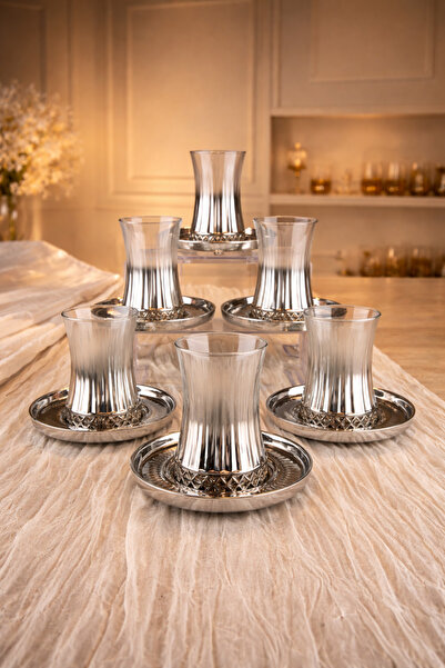 rova tr Elysia Series Glass Titanium Plated Crystal Tea Cup Set for 6 People ...