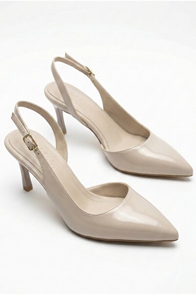 JOİN POLO Γυναικείο στιλέτο με μυτερή μύτη σε μπεζ χρώμα και λουράκι στην πλά...