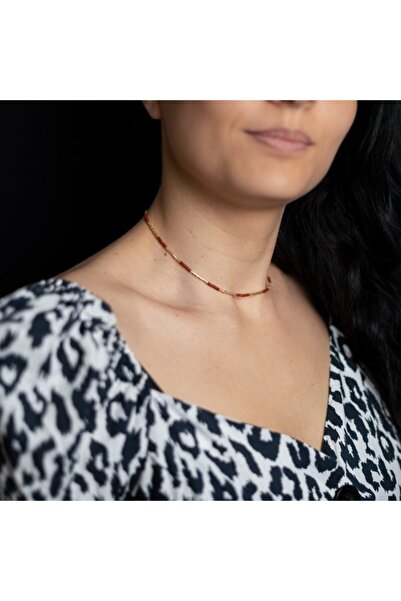 Ezera Colier cu pietre semiprețioase de jasp roșu, elegant choker Vania cu piatră, semințe Miyuki din piatră solară, 1