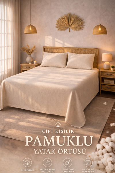 perde plus Κάλυμμα κρεβατιού Απλό Απλό Βαμβακερό Λινό Μπεζ