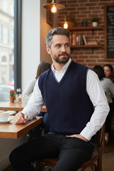 Kamalı Ανδρικό πουλόβερ με μοτίβο πλεξούδας με στάνταρ εφαρμογή, μπλε ναυτικό...