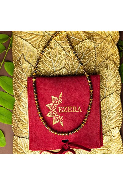 Ezera Κολιέ με πέτρα Tiger Eye, Kamia, επιχρυσωμένο με χρυσό 18 καρατίων