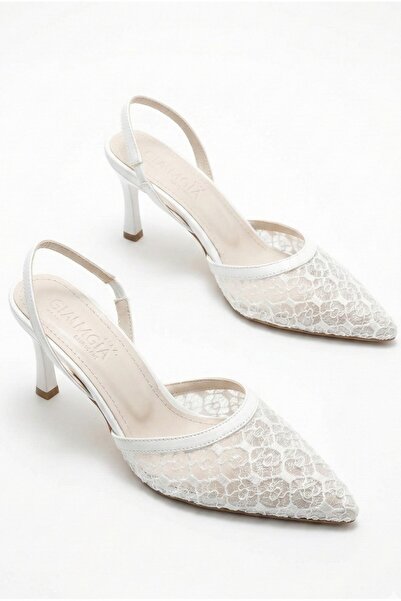 Giamgia Kadın Dantel İşlemeli Sivri Burun İnce Topuklu Stiletto Gelin Abiye A...