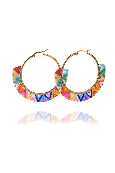 Ezera Σκουλαρίκια Boho Large Circle από χάντρες Miyuki, 4 εκ., Ουράνιο Τόξο