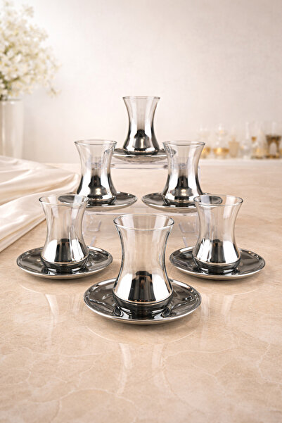 rova tr Derya Series Glass Titanium Coated Tea Cup Set for 6 People - Luxury ...