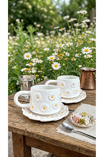 İlbay Çini Takı Embossed Daisy Mug with Plate
