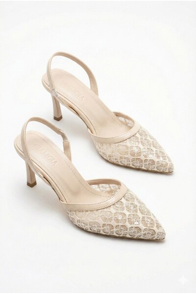 Giamgia Γυναικεία βραδινά νυφικά παπούτσια με δαντέλα, κεντημένα, με μυτερή μ...